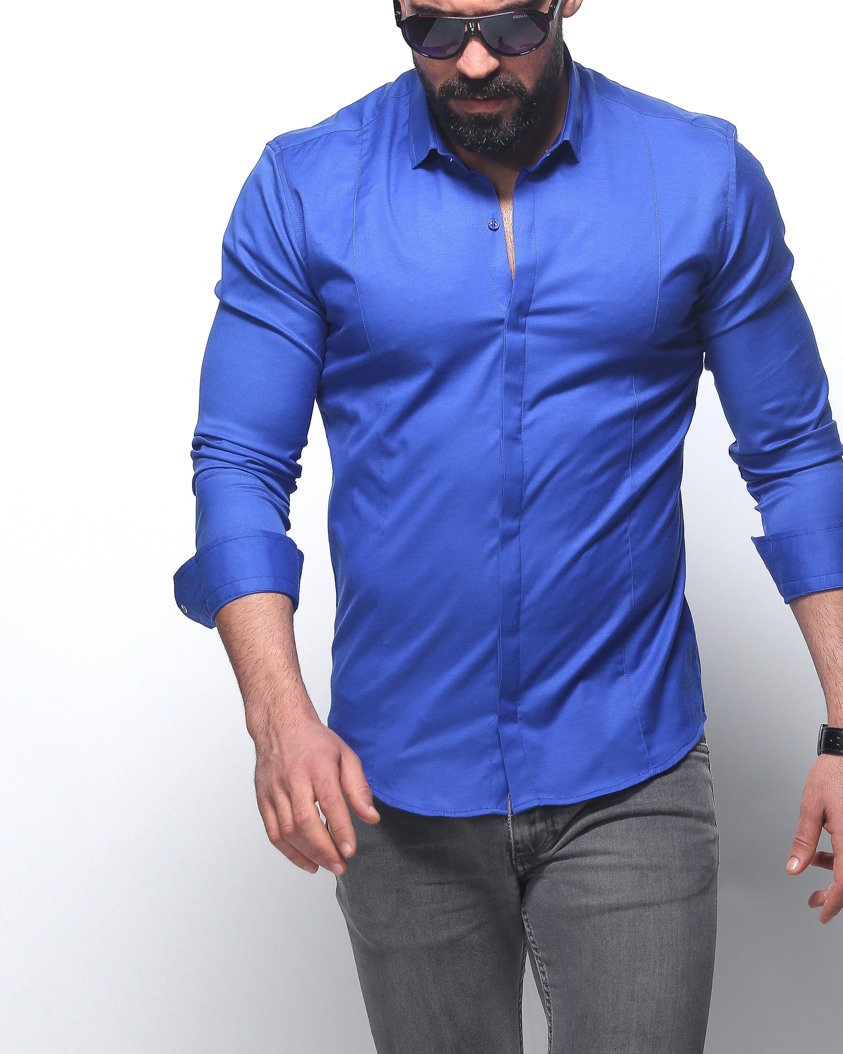Koszula męska niebieska Slim Fit elegancka casual długi rękaw Premium M-3XL