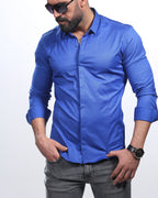 Koszula męska niebieska Slim Fit elegancka casual długi rękaw Premium M-3XL