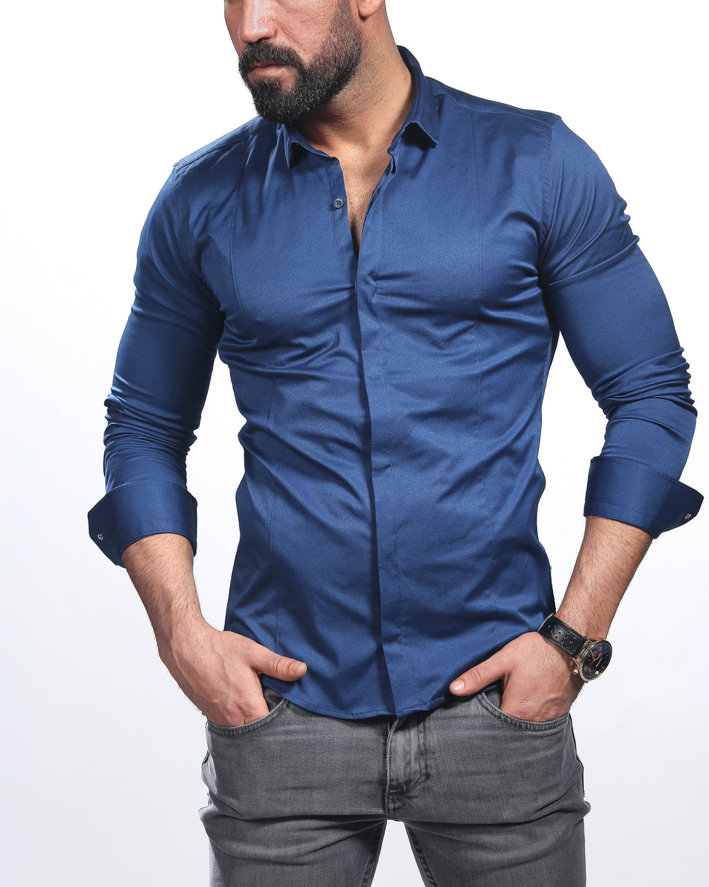 Koszula męska granatowa Slim Fit elegancka casual długi rękaw Premium M-3XL