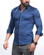 Koszula męska granatowa Slim Fit elegancka casual długi rękaw Premium M-3XL