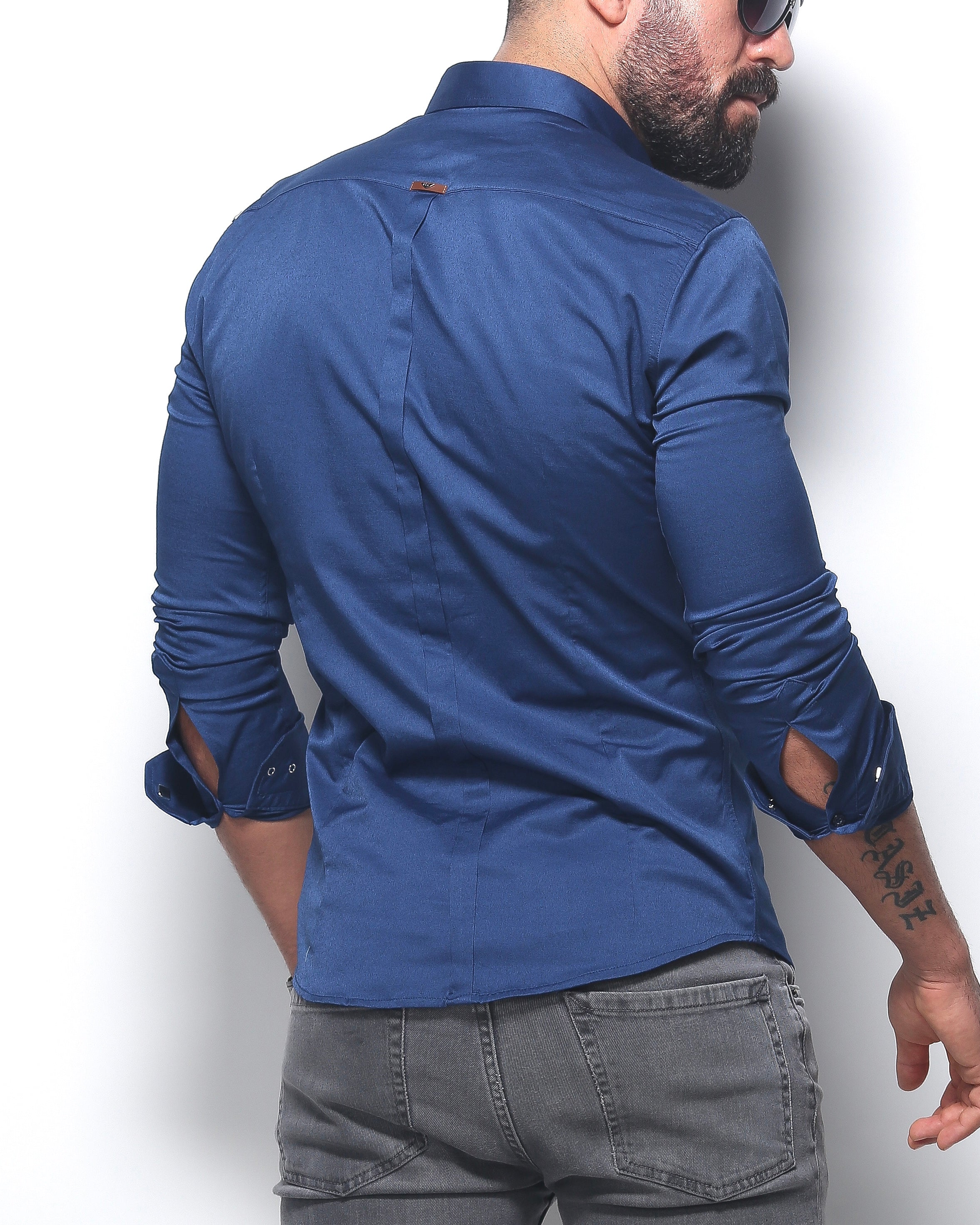 Koszula męska granatowa Slim Fit elegancka casual długi rękaw Premium M-3XL