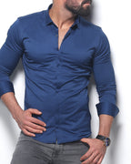 Koszula męska granatowa Slim Fit elegancka casual długi rękaw Premium M-3XL