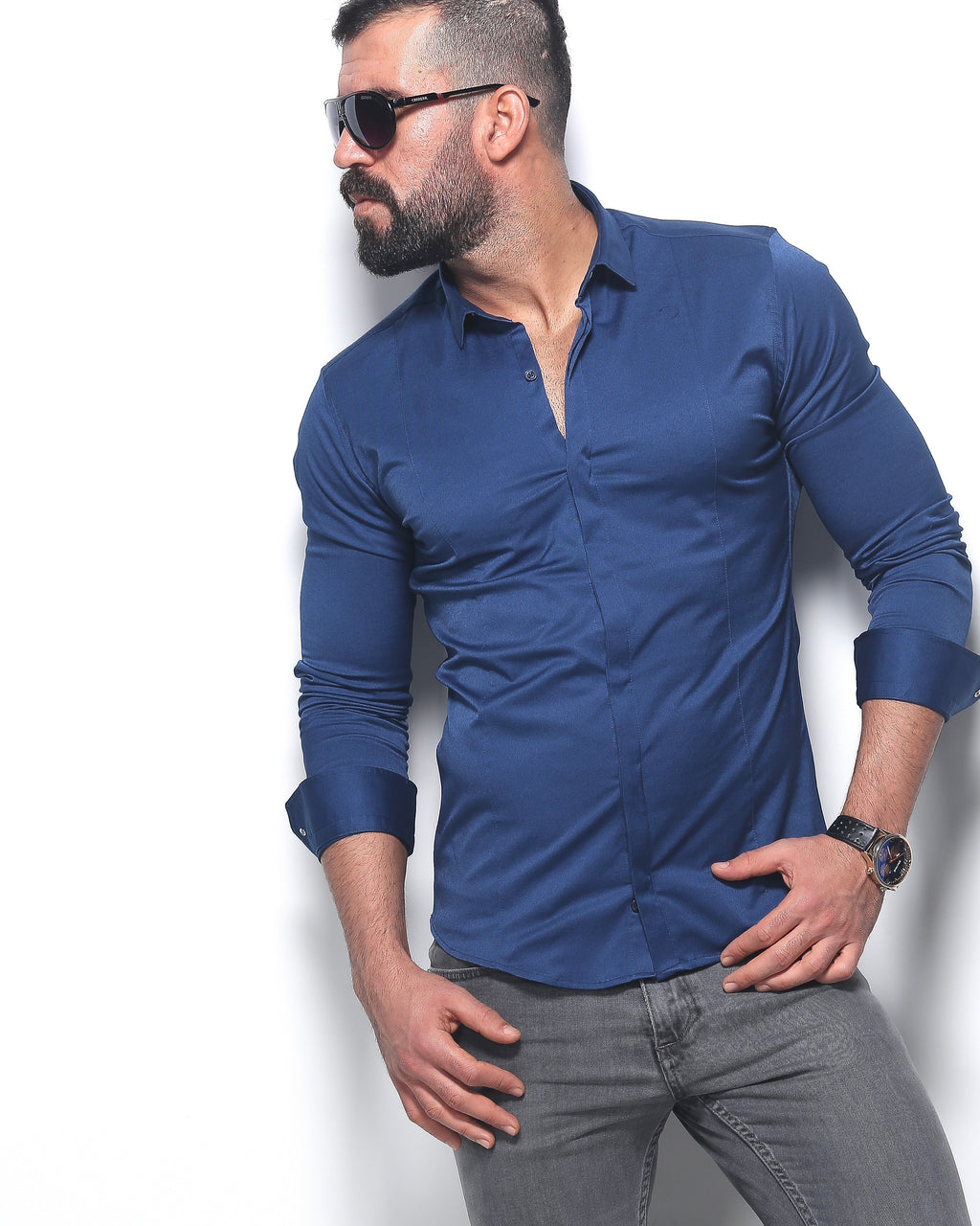 Koszula męska granatowa Slim Fit elegancka casual długi rękaw Premium M-3XL