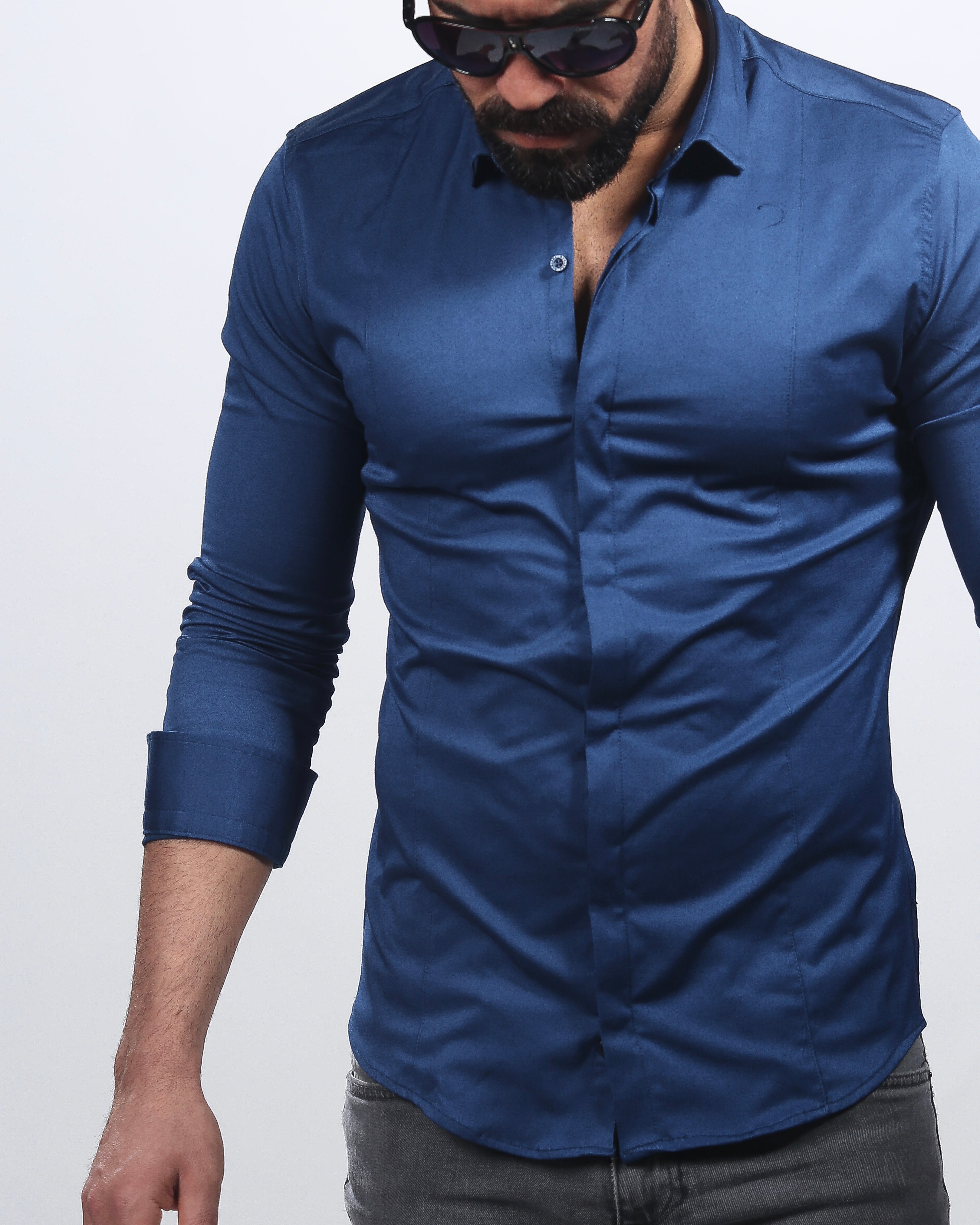 Koszula męska granatowa Slim Fit elegancka casual długi rękaw Premium M-3XL