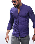 Koszula męska slim fit fioletowa elegancka casual z długim rękawem M-3XL