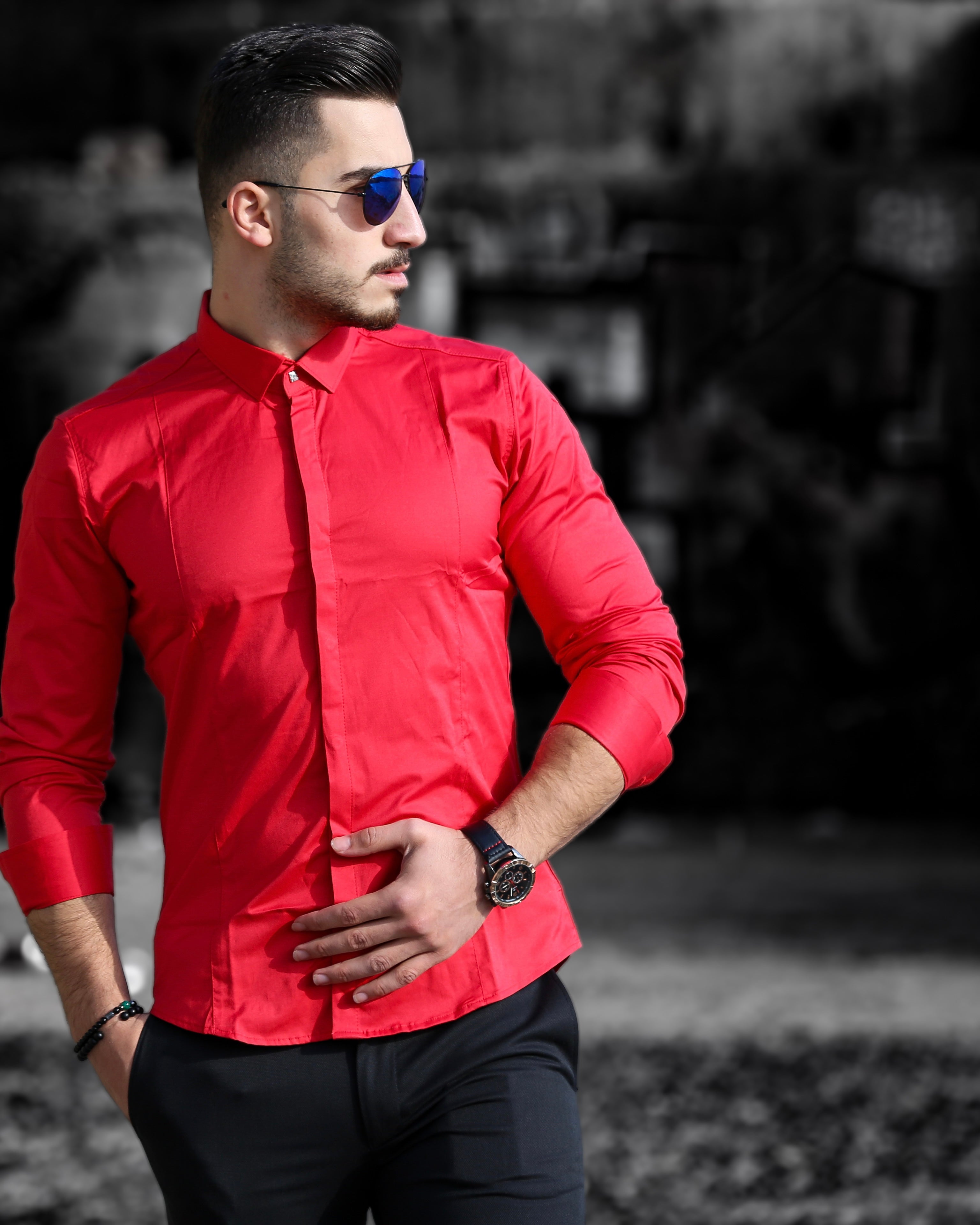 KOSZULA MĘSKA SUPER SLIM FIT CZERWONA ELASTYCZNA CASUAL M-3XL