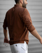 Koszula Męska Lniana Brązowa Slim Fit Ze Stójką – Letnia, Przewiewna M–2XL
