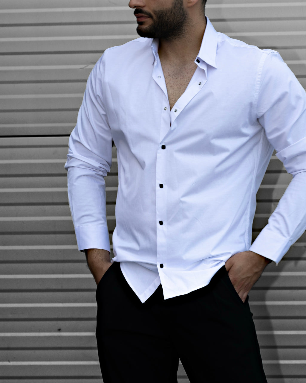 Koszula Męska Satynowa Slim Biała Optyczna Napy 95% Bawełna 5% Elastan S–3XL