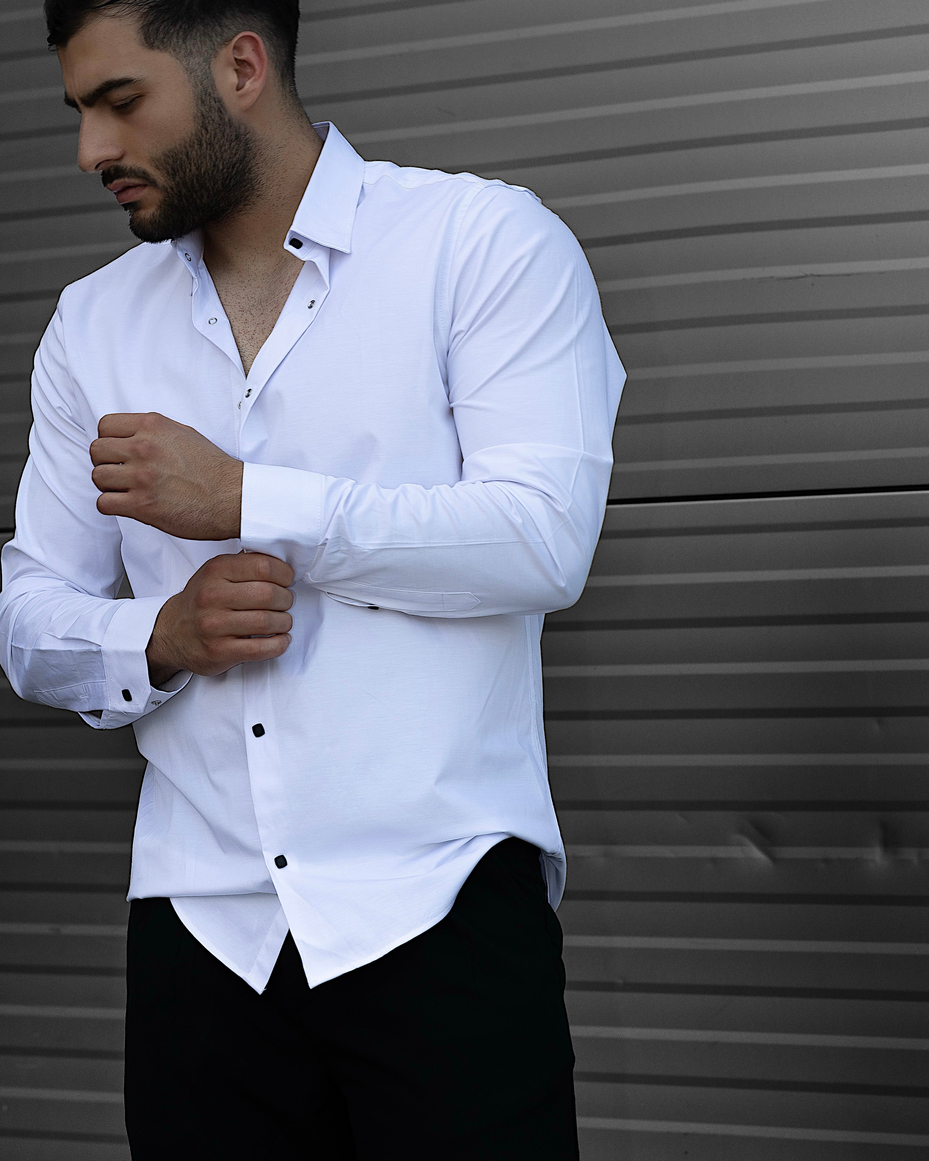 Koszula Męska Satynowa Slim Biała Optyczna Napy 95% Bawełna 5% Elastan S–3XL