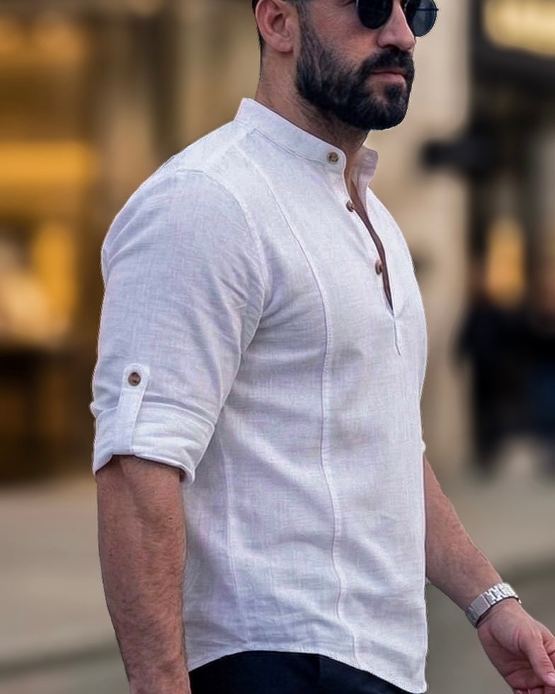 Koszula męska lniana flamowana biała długi rękaw slim fit M-2XL