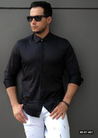 Czarna koszula męska satynowa slim fit elegancka 95% bawełna M-2XL