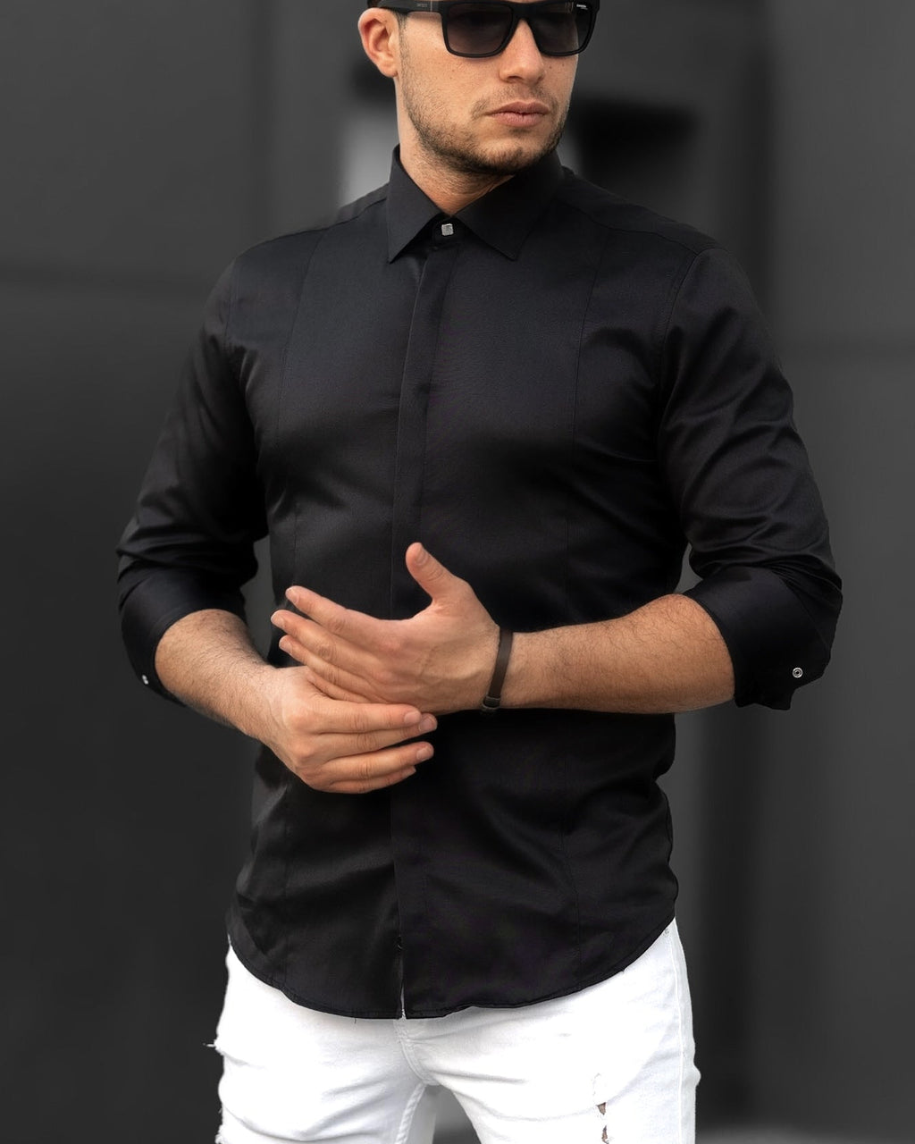 Czarna koszula męska satynowa slim fit elegancka 95% bawełna M-2XL