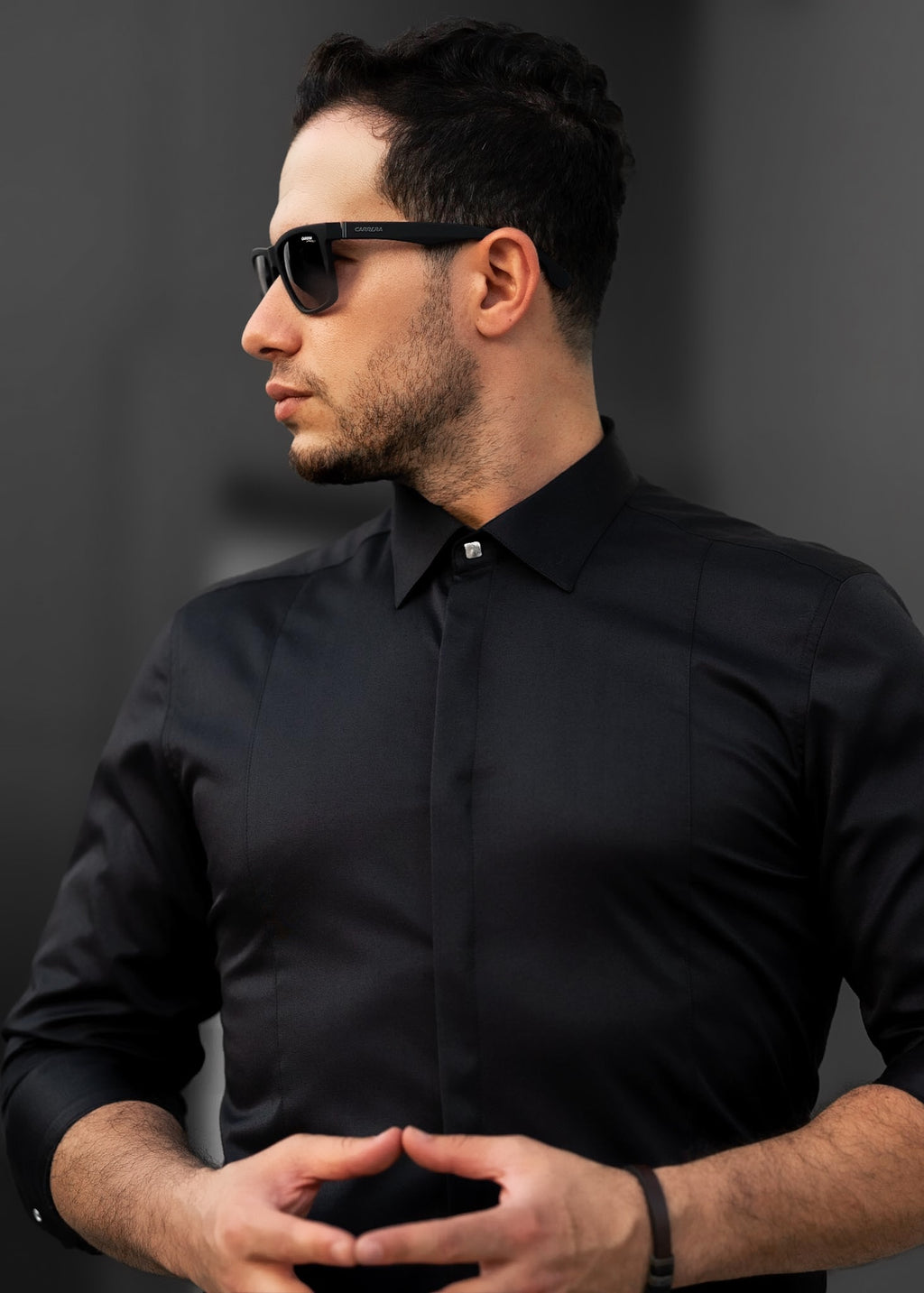 Czarna koszula męska satynowa slim fit elegancka 95% bawełna M-2XL