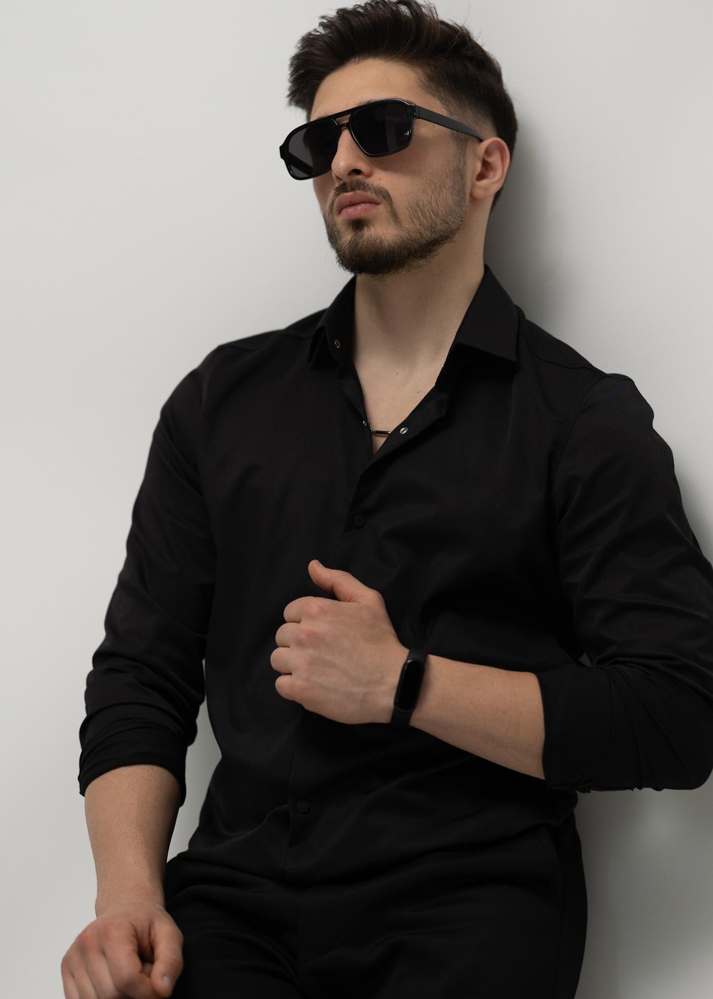 KOSZULA MĘSKA CZARNA SLIM FIT PREMIUM ELASTYCZNA ELEGANCKA M-XL
