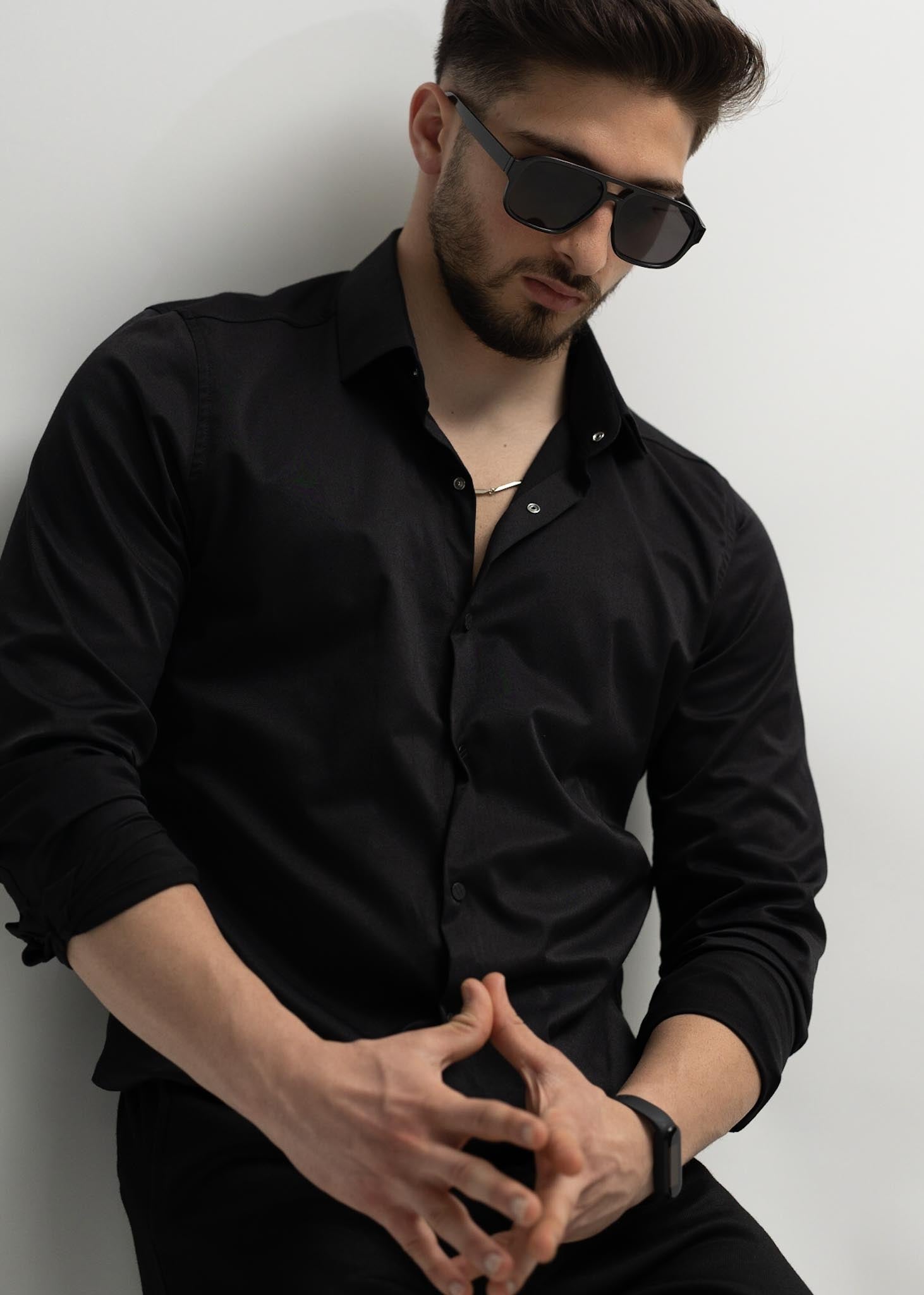 KOSZULA MĘSKA CZARNA SLIM FIT PREMIUM ELASTYCZNA ELEGANCKA M-XL
