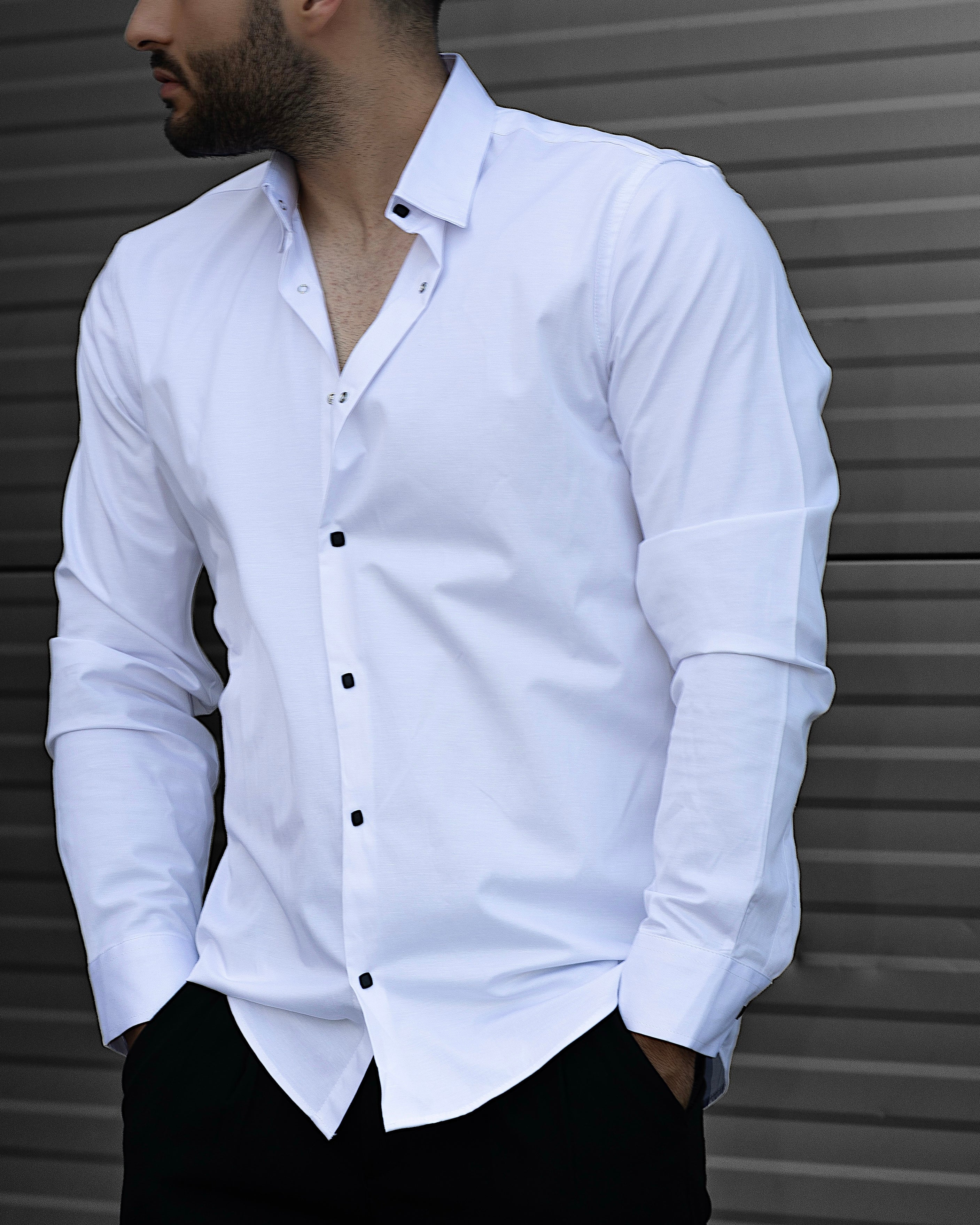 Koszula Męska Satynowa Slim Biała Optyczna Napy 95% Bawełna 5% Elastan S–3XL