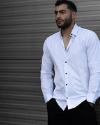 Koszula Męska Satynowa Slim Biała Optyczna Napy 95% Bawełna 5% Elastan S–3XL