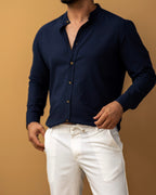Męska koszula lniana granatowa Slim Fit – lekka, przewiewna, długi rękaw | M–2XL
