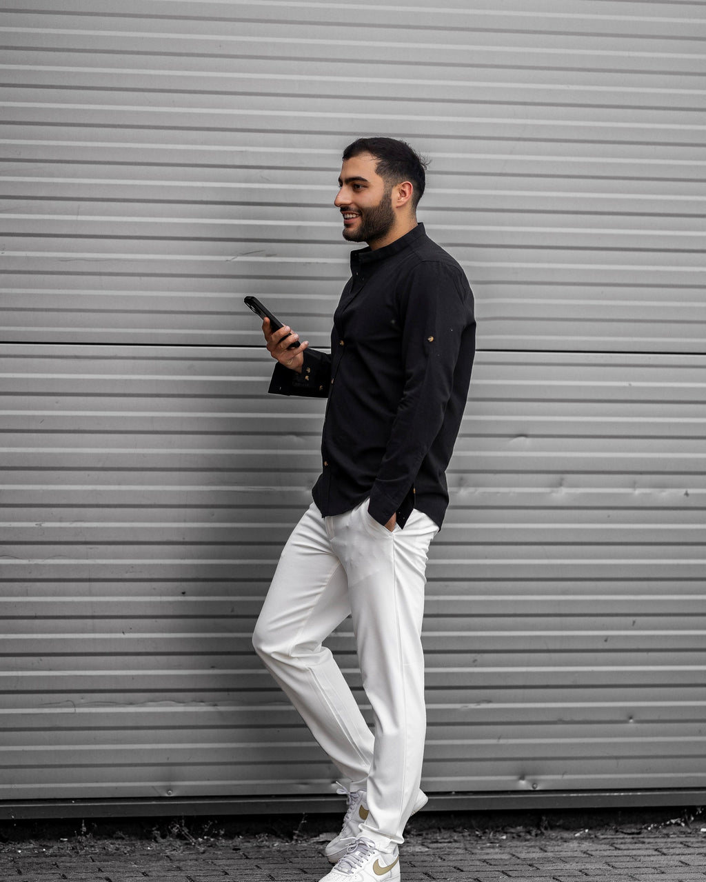 Koszula Męska Lniana Czarna Slim Fit Ze Stójką – Letnia, Przewiewna M–2XL