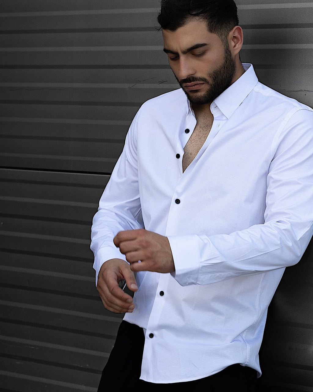 Koszula Męska Satynowa Slim Biała Optyczna Guziki 95% Bawełna 5% Elastan S–3XL