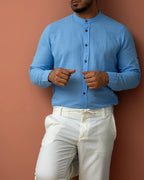 Koszula Męska Lniana Błękitna Slim Fit – Klasyczny Kołnierzyk, Letnia M–2XL