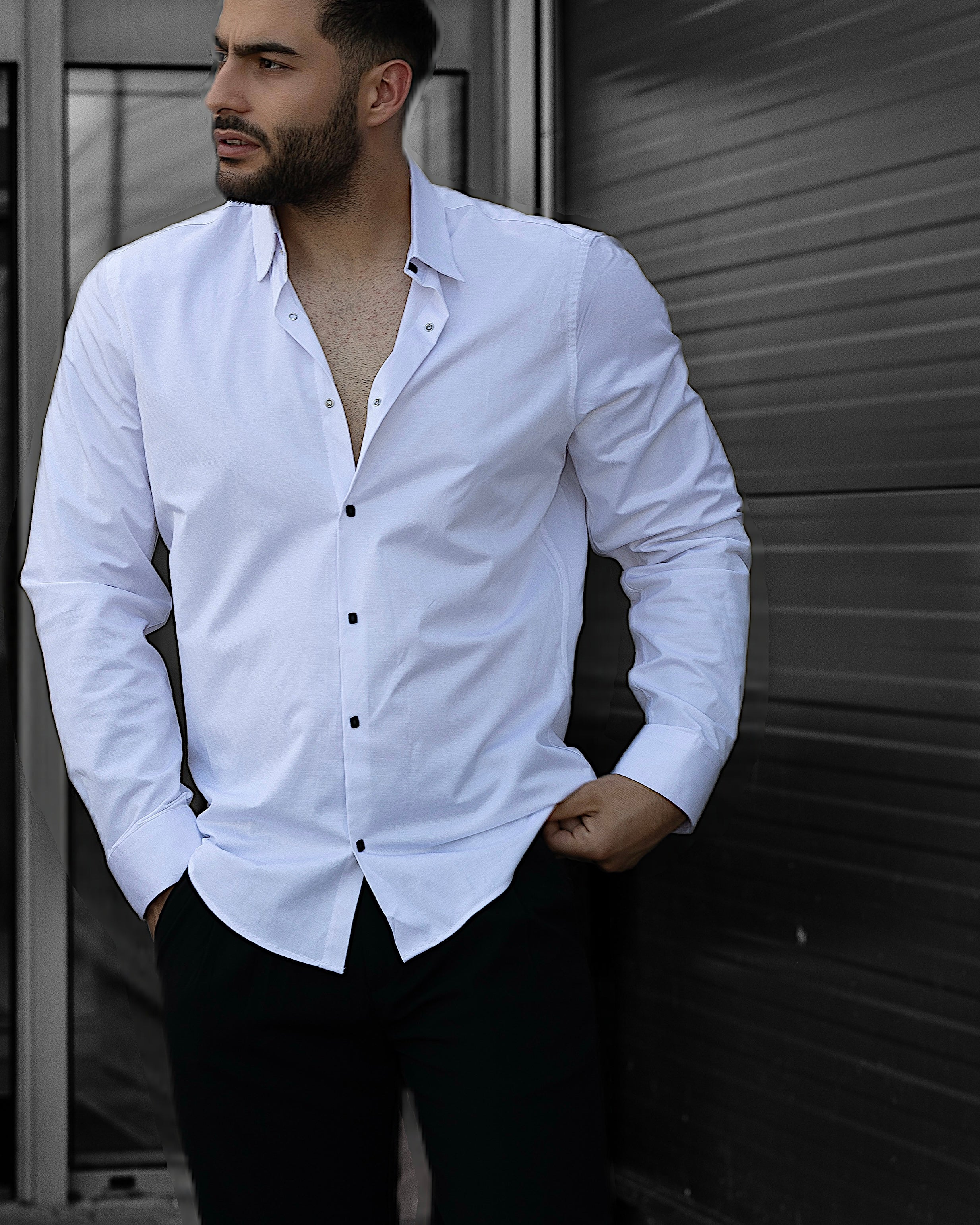 Koszula Męska Satynowa Slim Biała Optyczna Napy 95% Bawełna 5% Elastan S–3XL