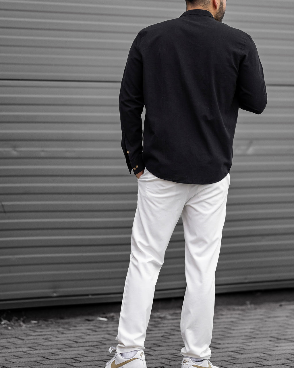 Koszula Męska Lniana Czarna Slim Fit Ze Stójką – Letnia, Przewiewna M–2XL