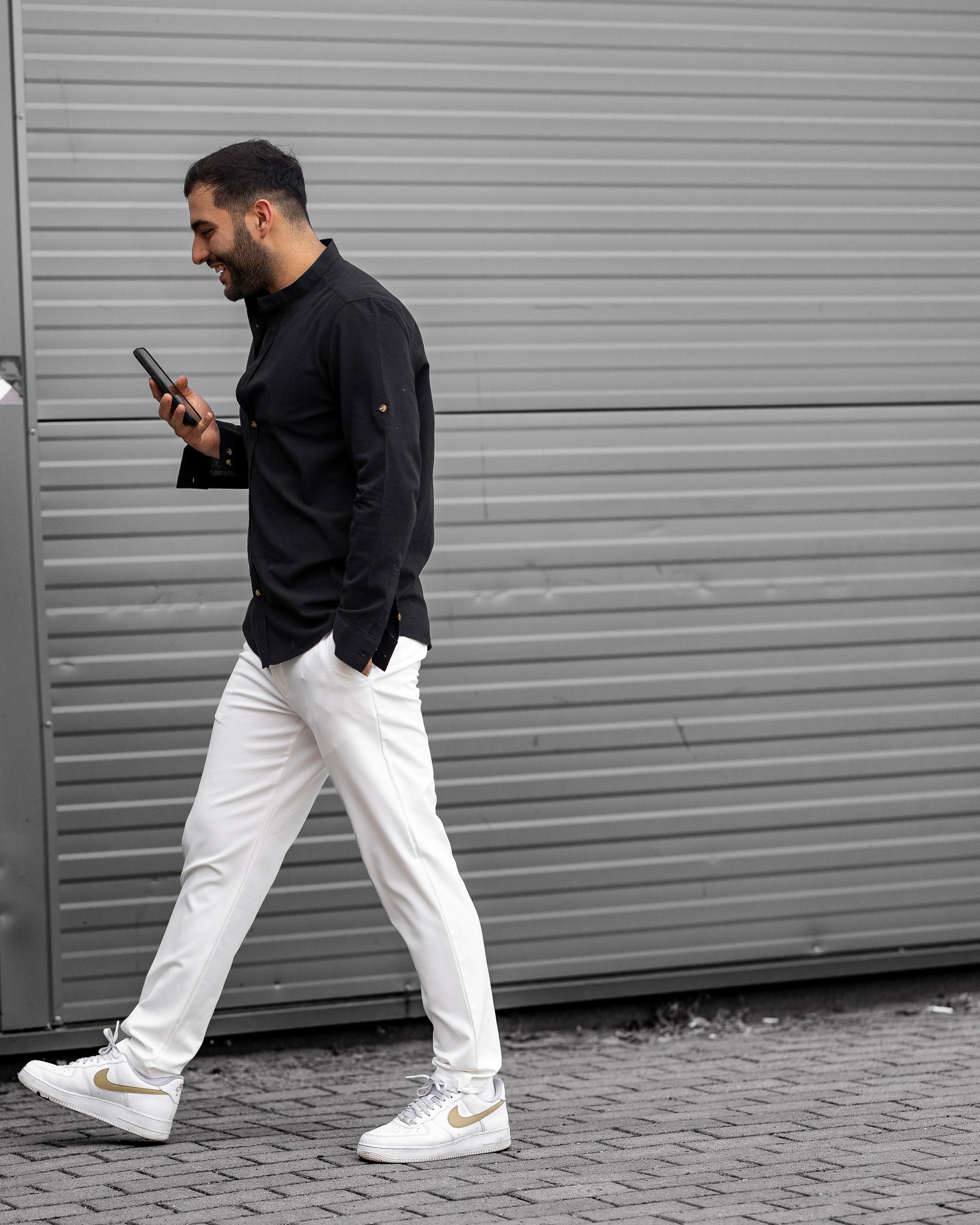 Koszula Męska Lniana Czarna Slim Fit Ze Stójką – Letnia, Przewiewna M–2XL