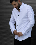 Koszula Męska Satynowa Slim Biała Optyczna Guziki 95% Bawełna 5% Elastan S–3XL