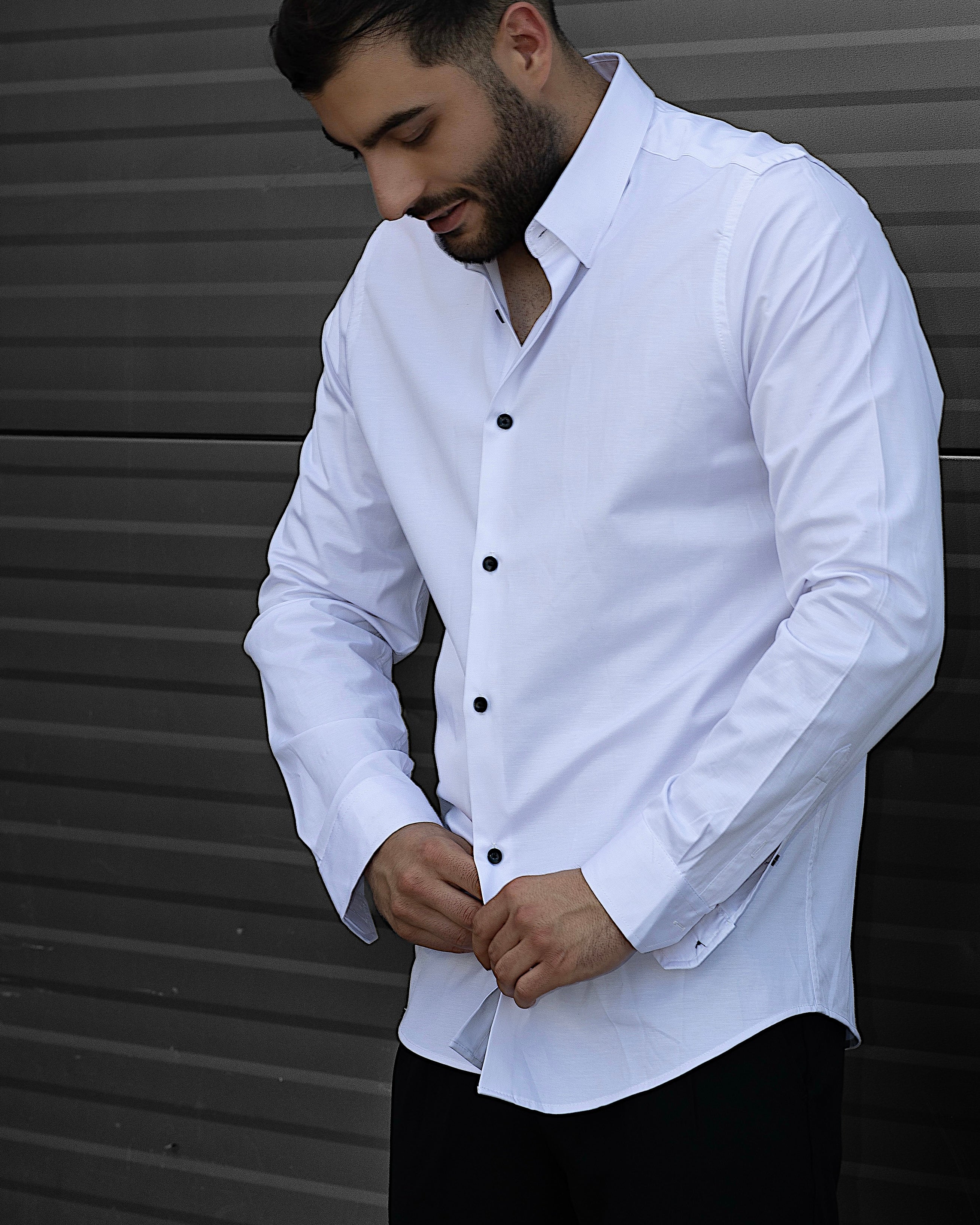 Koszula Męska Satynowa Slim Biała Optyczna Guziki 95% Bawełna 5% Elastan S–3XL