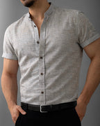 Koszula męska krótki rękaw slim fit lniana prążek M-2XL