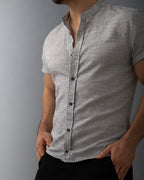 Koszula męska krótki rękaw slim fit lniana prążek M-2XL