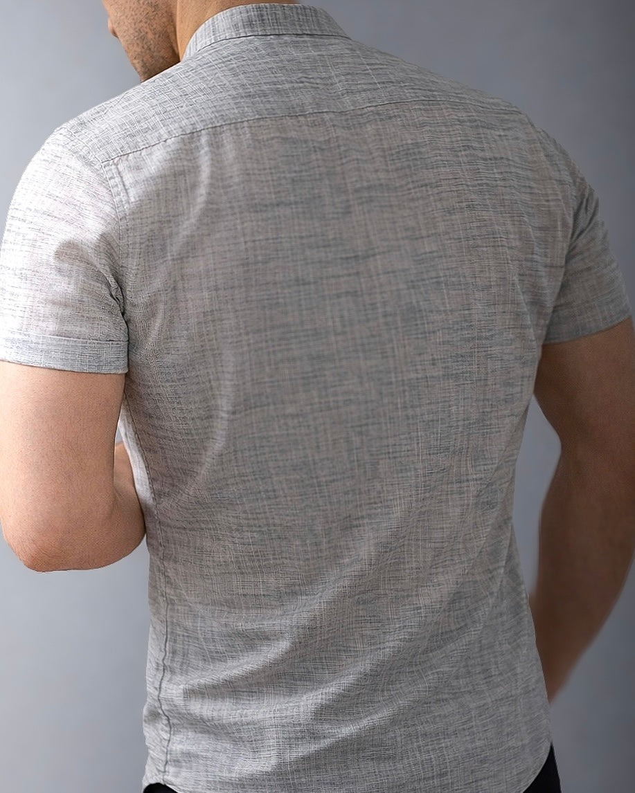 Koszula męska krótki rękaw slim fit lniana prążek M-2XL