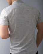 Koszula męska krótki rękaw slim fit lniana prążek M-2XL