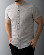 Koszula męska krótki rękaw slim fit lniana prążek M-2XL