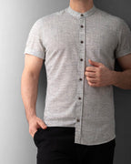 Koszula męska krótki rękaw slim fit lniana prążek M-2XL