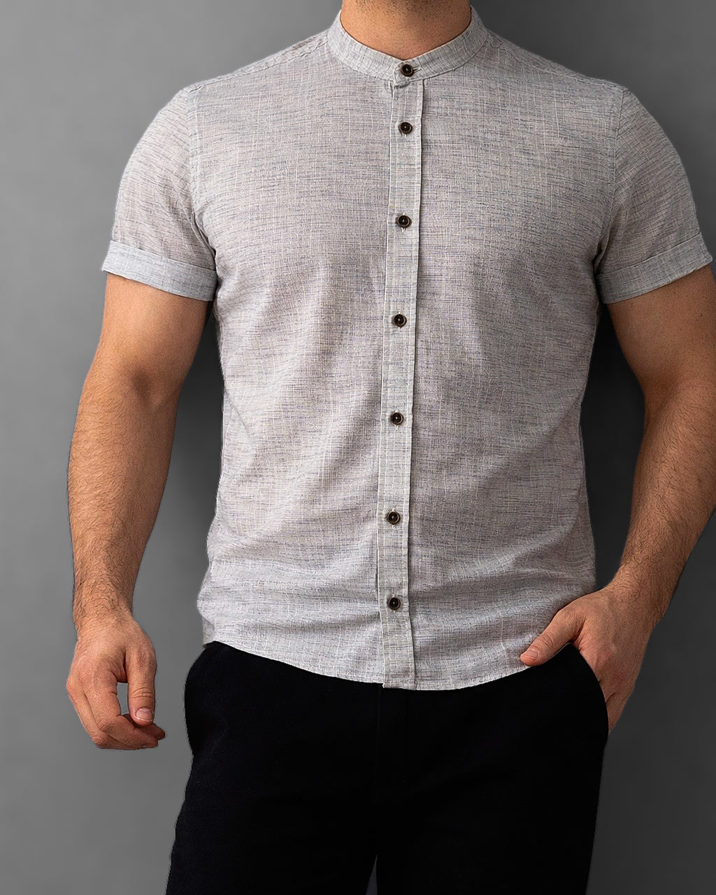 Koszula męska krótki rękaw slim fit lniana prążek M-2XL