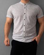 Koszula męska krótki rękaw slim fit lniana prążek M-2XL