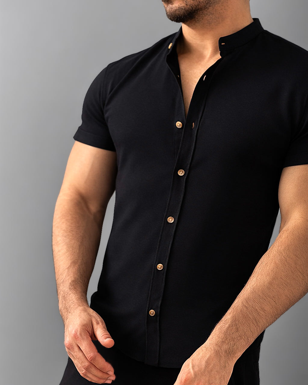 Koszula męska krótki rękaw slim fit w prążki lniana M-2XL