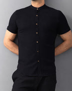 Koszula męska krótki rękaw slim fit w prążki lniana M-2XL