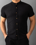 Koszula męska krótki rękaw slim fit w prążki lniana M-2XL
