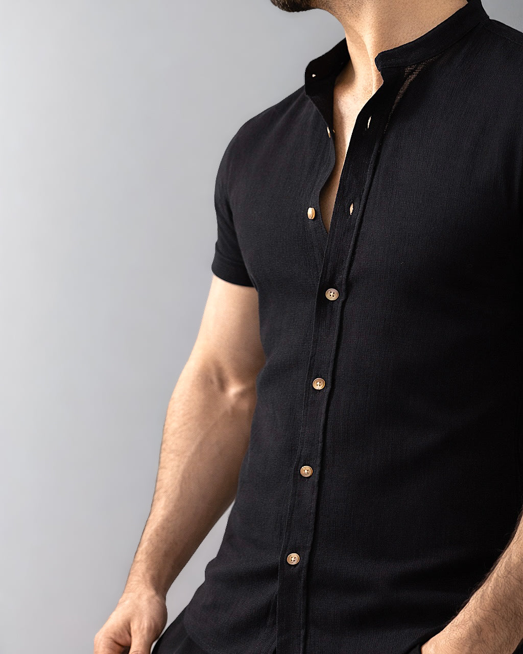 Koszula męska krótki rękaw slim fit w prążki lniana M-2XL