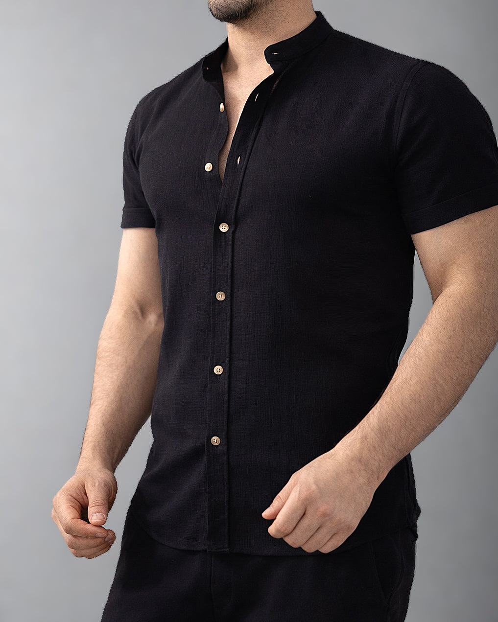 Koszula męska krótki rękaw slim fit w prążki lniana M-2XL