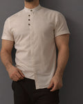 Koszula męska kremowa flam len slim fit krótki rękaw M-2XL letnia