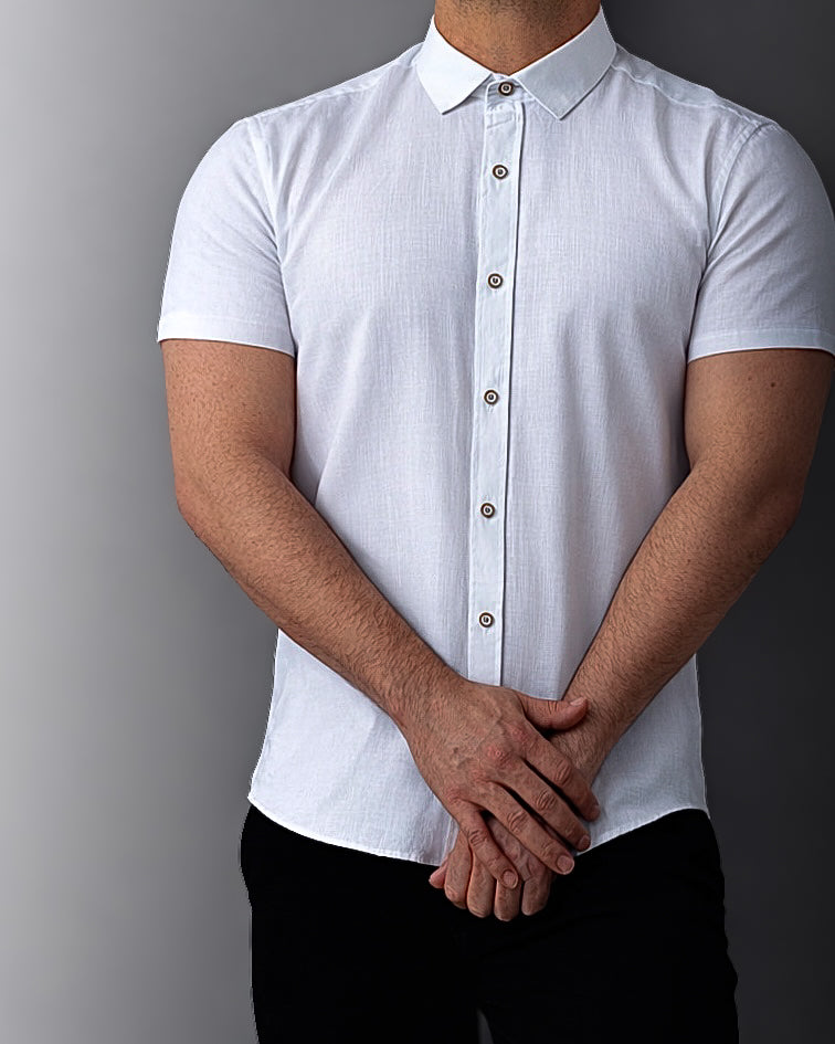 Koszula Męska Keten Flam Biała Optyczna Slim Fit Krótki Rękaw M-2XL
