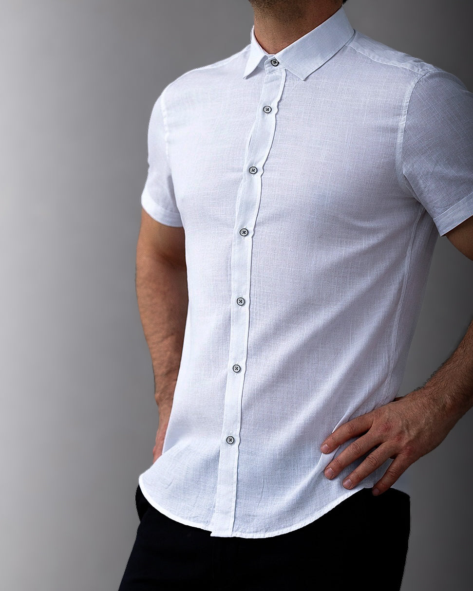 Koszula Męska Keten Flam Biała Optyczna Slim Fit Krótki Rękaw M-2XL