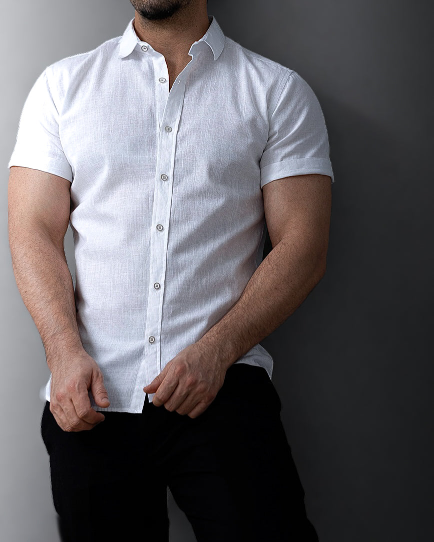 Koszula Męska Keten Flam Biała Optyczna Slim Fit Krótki Rękaw M-2XL