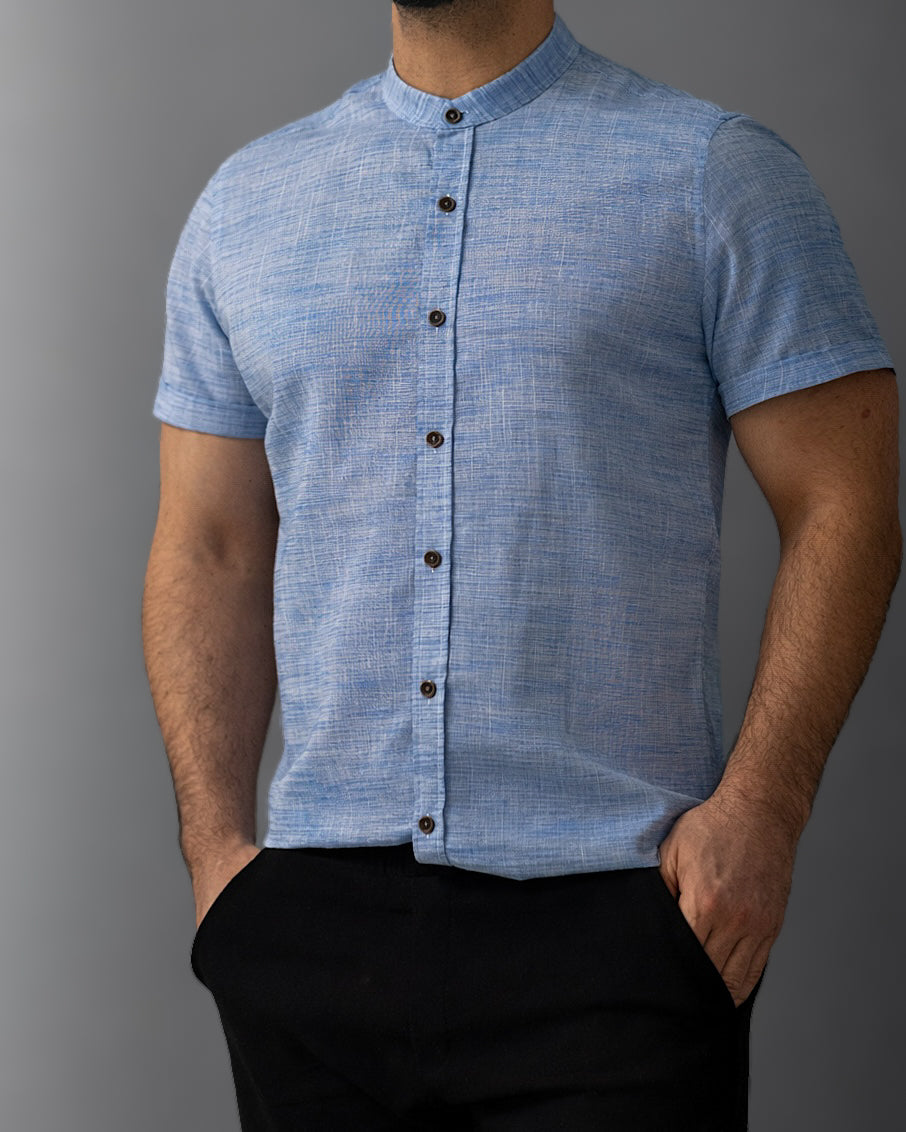 Letnia Koszula Męska Lniana Niebieska Slim Fit M-2XL