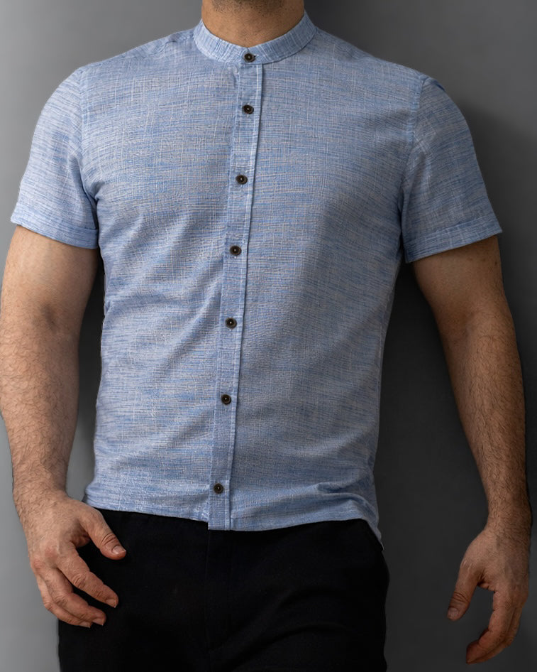 Letnia Koszula Męska Lniana Niebieska Slim Fit M-2XL