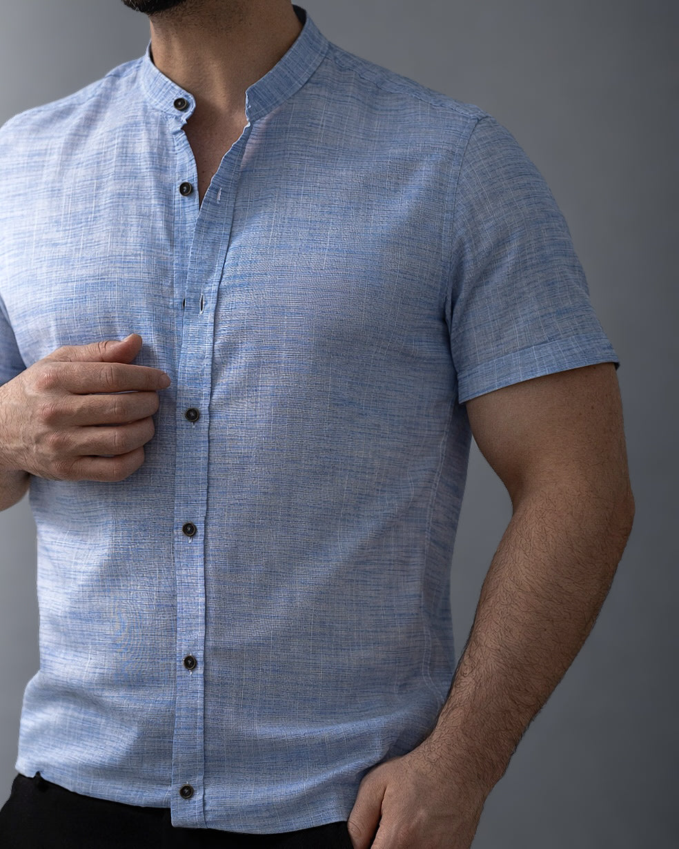 Letnia Koszula Męska Lniana Niebieska Slim Fit M-2XL